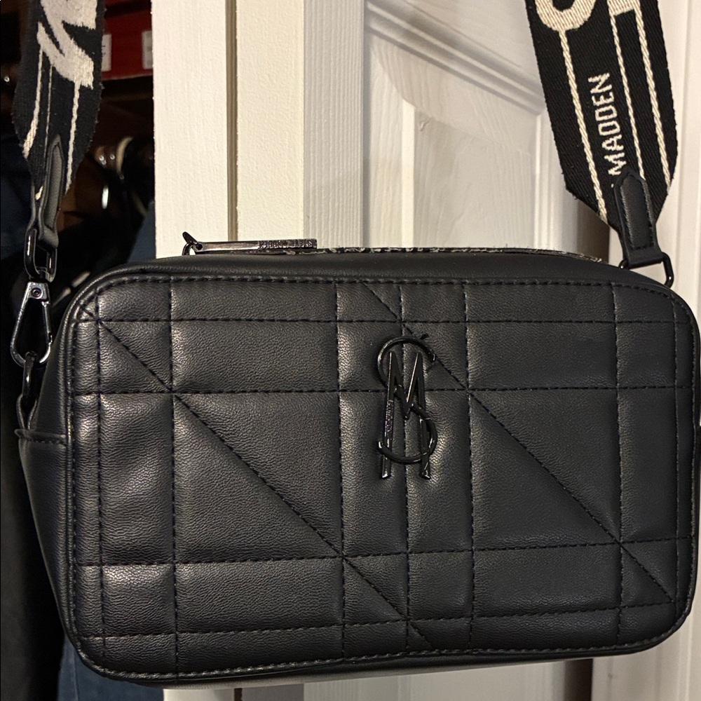 Steve Madden Black Quilted Logo Crossbody Bag